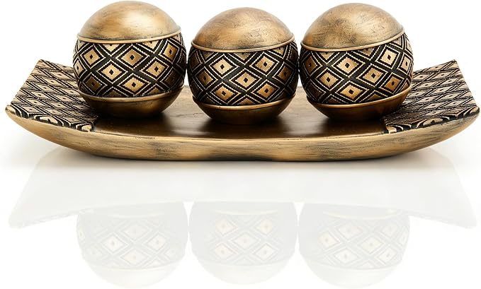 Vintage Decorative Orbs with Tray Set, 3Pcs Resin Decorative Balls with Tray, Modern Accent Sphere for Coffee Table, Dining Table, Living Room, Entryway