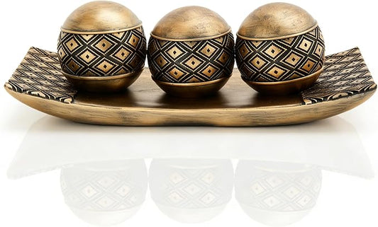 Vintage Decorative Orbs with Tray Set, 3Pcs Resin Decorative Balls with Tray, Modern Accent Sphere for Coffee Table, Dining Table, Living Room, Entryway