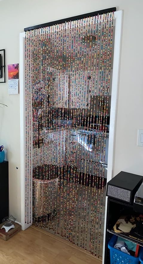 Rainbow Wooden Bead Curtain 36” x 79” – 41 Strands Colorful Boho Doorway Curtain, Bamboo Style Room Divider, Easy Install Hanging Beads for Door, Window & Home Decor(Rainbow)