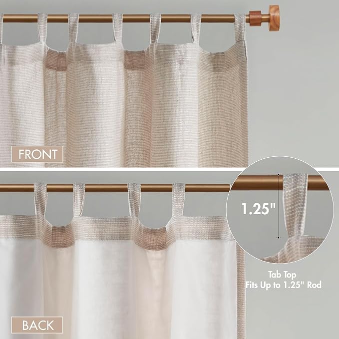 Madison Park Linen Blend Curtain Window, Thermal Insulated Fleece Lining, Living Room Decor Light Filtering Drape for Bedroom, 1-Single Panel Pack Fits 1.25" Rod, Beals, 50x84 Tab Top, Natural