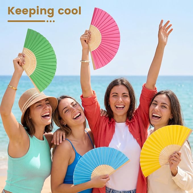 Qunclay 150 Pcs Bright Color Paper Hand Fans Bulk Bamboo Folding Handheld Wedding Fans for Bridal Dancing Party Favors Church Home Decoration Gift DIY Supplies Stage Props in OPP Individual Package