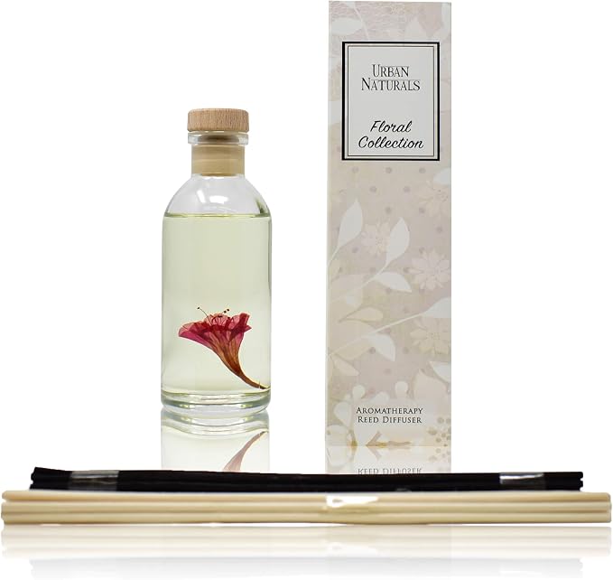 Urban Naturals Reed Diffuser Set, Honeysuckle & Jasmine - Bathroom Décor | Hyacinth, Cassis, Neroli & Geranium, Long Lasting Air Freshener for the Bedroom, Bathroom or Office, Made in the USA