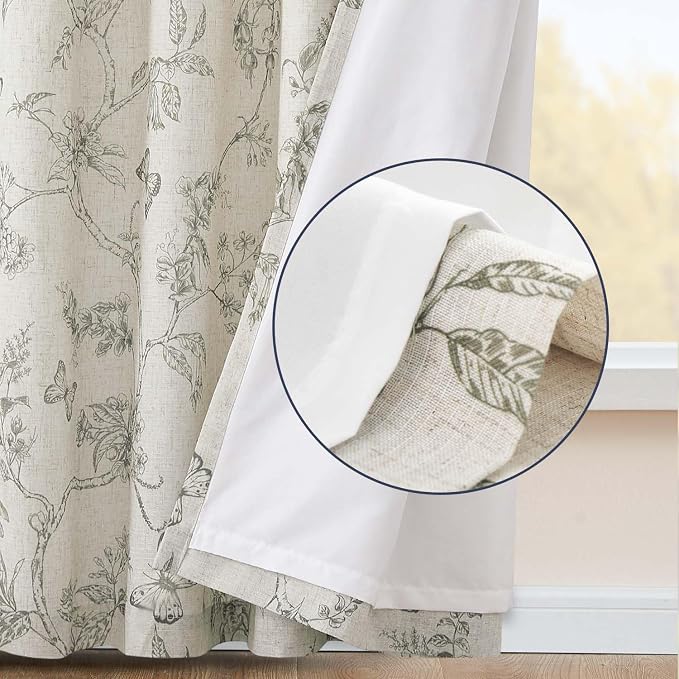 jinchan Floral Curtains Lined Linen Blend Curtain for Living Room 96 Inch Length Grey Flower Farmhouse Curtains French Country Gray Patterned Curtain Drapes Back Tab Rod Pocket 2 Panels