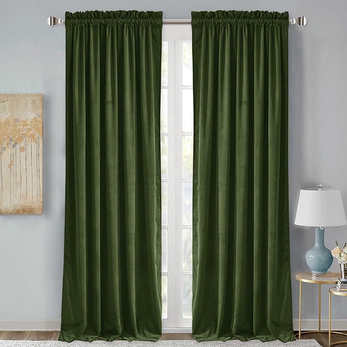 StangH Moss Green Living Room Thermal Curtains 108 inches, 2 Panels | Noise Dampening Bedroom Window Drapes, 300GSM Soft Velvet, Christmas Holiday Decor, Thermal Insulated, Sliding Door, Gifts