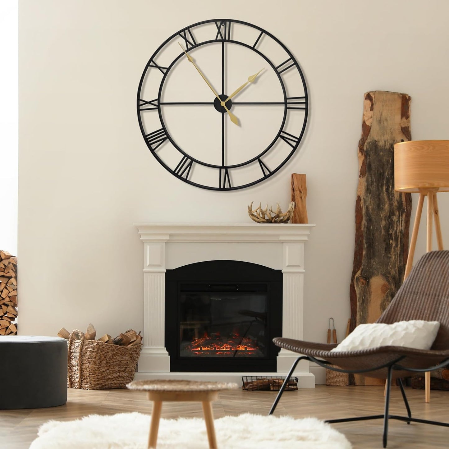 LEIKE 80CM Extra Large Wall Clock - 31" Oversize Modern Black Metal Roman Numeral Nearly Silent Little Ticking Battery Operated Wall Clocks for Living Room, Kitchen,Bedroom Farmhouse Home Decor