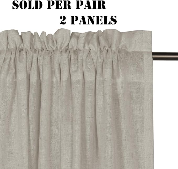 H.VERSAILTEX Linen Curtains Elegant Natural Linen Semi Sheer Curtains Energy Light Filtering Rod Pocket Window Treatments Panels for Living Room (Set of 2, Oatmeal, 52 inch W X 63 inch L)