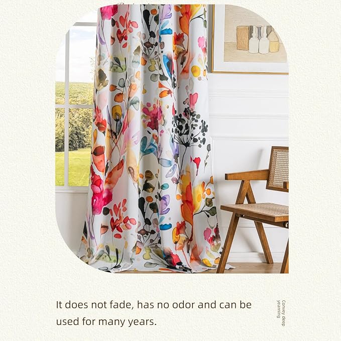 Boho Floral Blackout Curtains 63 inch Long 2 Panel 42x63 Grommet, Colorful Multi Lush Wild Flowers Leava Patterned Thermal Insulated Black Out Drapes Window Treatment for Bedroom Living Room Decor
