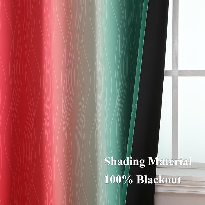 Estelar Textiler Red and Green Blackout Curtains 54 Inch Length, Full Room Darkening Gradient Grommet Drapes for Kids Room, Thermal Insulated Ombre Curtains for Bathroom, 52Wx54L, 2 Panels