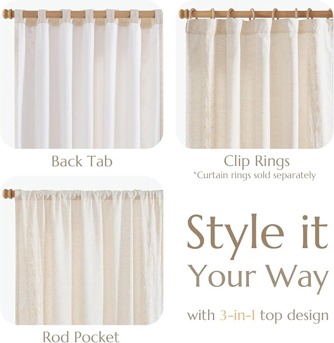jinchan Weslie Boho Lined Linen Curtains for Bedroom Ivory Vintage Floral Farmhouse Curtains 84 Inches Long Linen Drapes for Living Room Embroidered Drapes Rod Pocket Ivory on Beige 2 Panels
