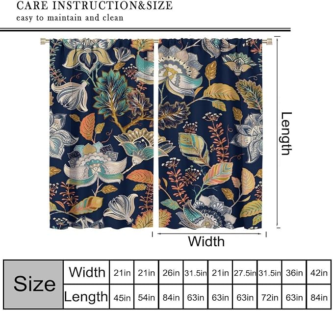 Bohemian Botanical Blackout Curtains, Abstract Ethnic Tribal Mandala Floral Print Window Treatments, Suitable for Bedrooms, Living Rooms and Kitchens.42X63 Inch