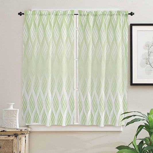 Kitchen Tier Curtains 63 inches Length, Line Geometric Gradient Natural Texture Window Curtains for Living Room Bath Cafe,Rod Pocket Light Filtering Drapes Short Half Window Treatment Tiers 2 Panels