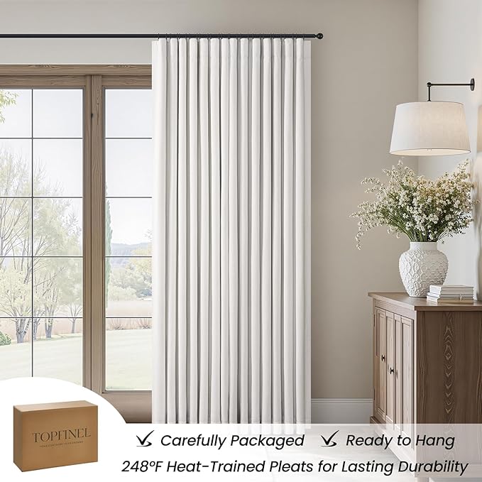 Topfinel 100% Blackout Linen Curtains 90 Inch Long 2 Panels Set, Full Light Blocking Natural Drapes with Back Tabs for Track System, Thermal Insulated Sliding Door Panels Natural 52" W*90" L