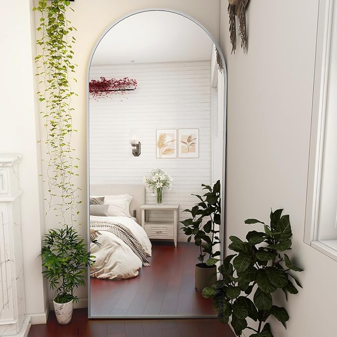 BEAUTYPEAK 71"x26" Full Length Mirror, Arch Full Body Floor Mirror, Wall Mirrors Hanging or Leaning Arched-Top with Stand for Bedroom, Dressing Room, Living Room, Silver