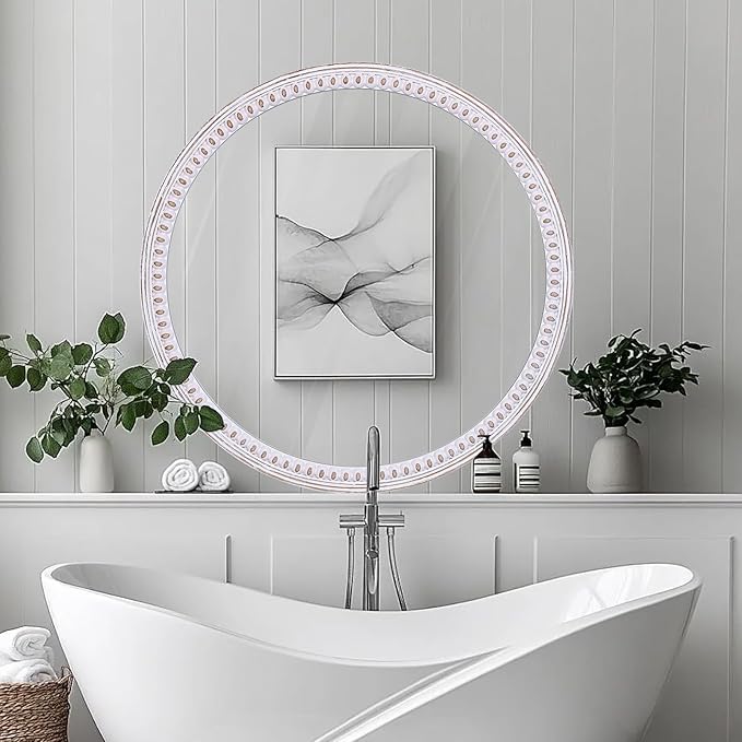 30 Inch Farmhouse Round Mirror for Wall Decor, Wooden Decorative Mirrors | Circle Shape Softens Straight Lines, Balancing Bathroom Sinks, Living Room, Entryway, Fireplaces, or Narrow Passages