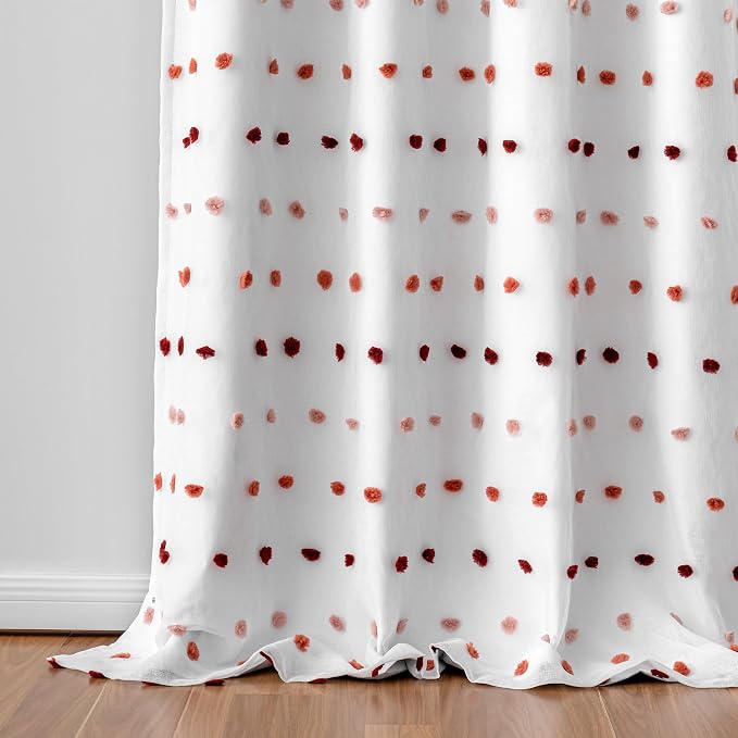 MEETSKY Colorful Pom Pom 100% Blackout Curtains for Girls Bedroom 90 Inch Long 100% Light Blocking Curtains for Living Room 2 Panels Room Darkening Grommet Double Layer Drapes 52W x 90L