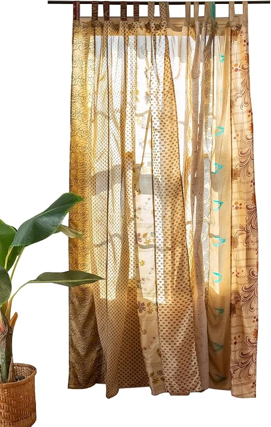 Assorted Hippie Colorful Curtains Light-Filtering – Boho Curtains, Bed Canopy Panel, Tapestry or Window Treatment Patchwork Beige Color (84 X 43 Inches)