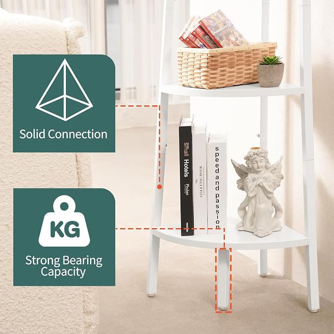 Yoobure 5‑Tier Corner Shelf – Sturdy Metal Frame & Wood Ladder Bookshelf, Space‑Saving Display Shelves for Plants & Books, Easy Assembly, for Bedroom, Living Room, Office, Balcony