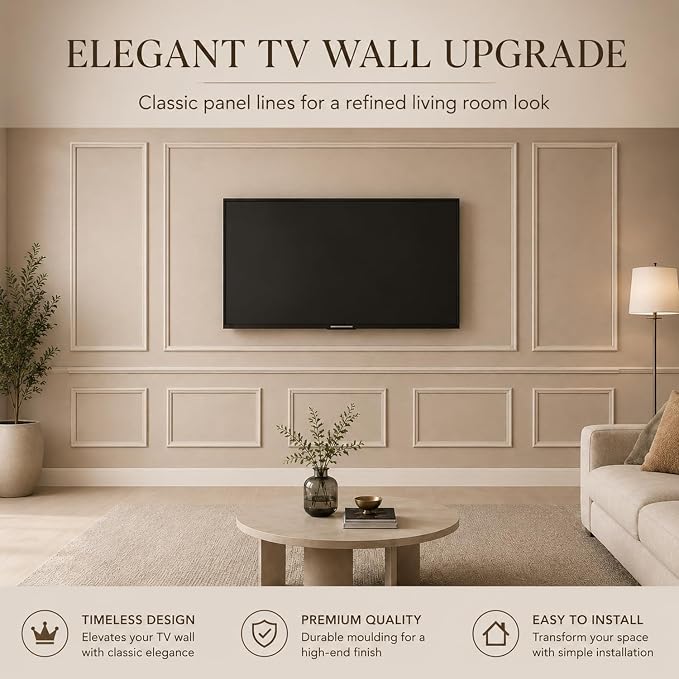 Pangda DIY Peel and Stick Wall Moulding Kit Flat Wall Molding Kit Pre Made Accent Wainscoting Panel for Home TV Interior Decor(Grand Victorian Estate)