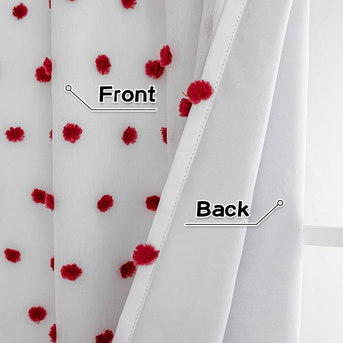 MYSKY HOME Red Christmas Blackout Curtains for Living Room 84 Inches Long Total Light Blocking Curtains for Bedroom 2 Panels Grommet 100% Thermal Insulated Window Drapes with Red Pom Sheer 52W x 84L