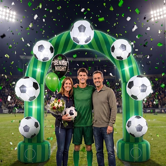 Jenaai 8ft Giant Soccer Inflatable Arch, Blow up Soccer Goal Outdoor Yard Decorations with Built in LED Lights for Fans Field Club Senior Night Sports Tournament Photo Prop Birthday Party Decor