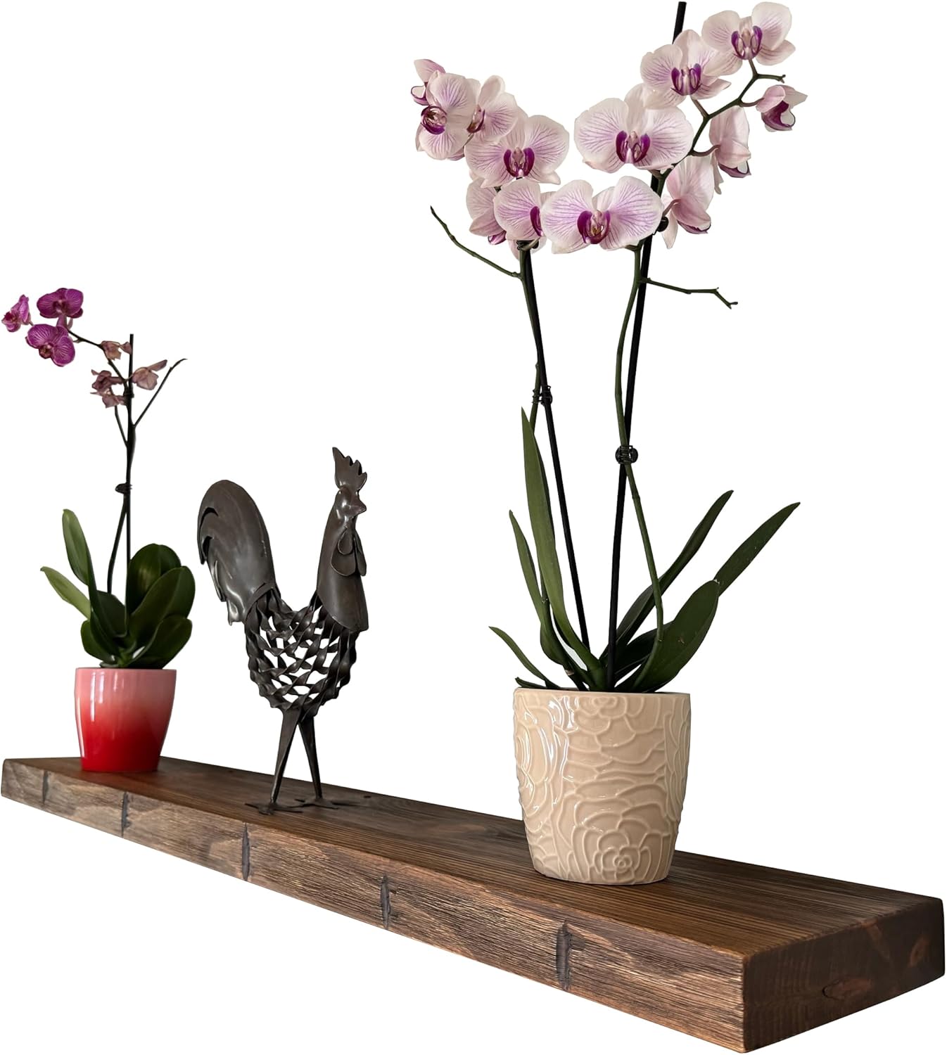 joelsantiques Floating Shelf, Wood Wall Shelf, Natural Wooden Home Decor for Bathroom Kitchen Bedroom, Hanging Mounted Invisible Bracket (Medium Brown, 7" Deep x 48" Wide)