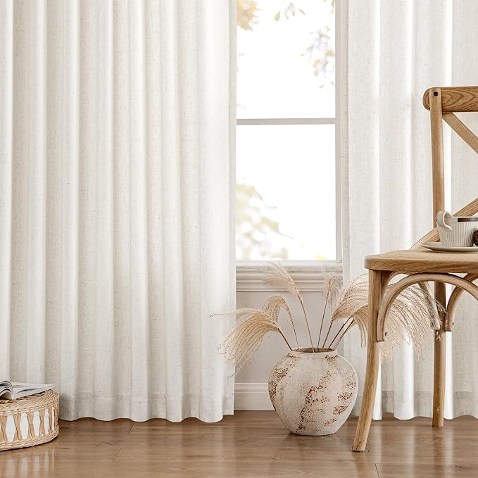 MIULEE Non-See-Through Privacy Linen Curtains 2 Panels, Light Filtering Window Curtains Farmhouse Textured Back Tab Semi Sheer Drapes for Bedroom Living Room, 52 x 94 Inches Long, Natural White