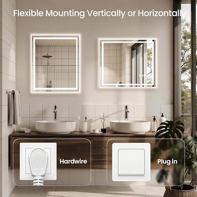 32X36 LED Bathroom Mirror with Lights, Anti-Fog, Backlit + Front Lit (CRI>90), Lighted Bathroom Vanity Mirror for Wall, Memory Function, Dimmable, Tempered Glass, Shatter-Proof