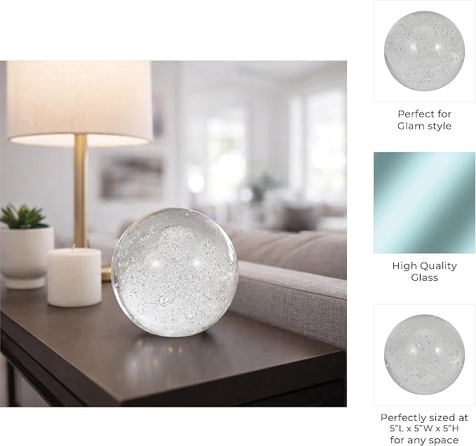 Decorative Crystal Orb Ball for Home Decor - Ornament Sculpture for Bathroom, Office Desk, and Living Room Decor - Ideal Accessory for Shelf Accent and Cofffe Table Display - 5", Clear & Frost