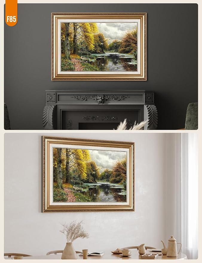 DECORARTS - River Landscape 1903 by Peder Mork Monsted. World Famous Painting Reproduction. Giclee Prints in Classic Golden Frame Ready to Hang