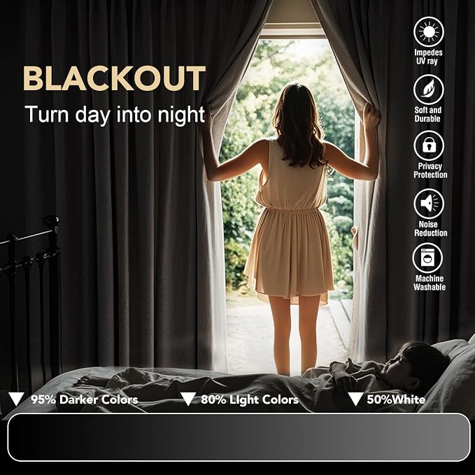 H.VERSAILTEX Blackout Curtains Thermal Insulated Window Treatment Panels Room Darkening Blackout Drapes for Living Room Back Tab/Rod Pocket Bedroom Draperies (2 Panels, Natural, 42 x 63 Inch)