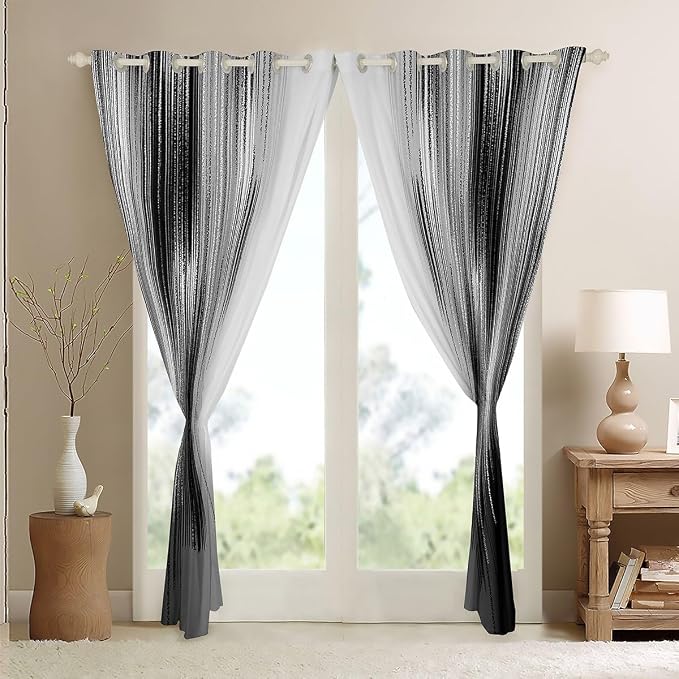 jejeloiu Grey and Black Curtains for Bedroom Living Room (2 Panels, 52 x 84 Inch) Modern Art Darkening Drapes Decor Vintage Messy Rust Blackout Curtains Gradient Stryle Window Treatments