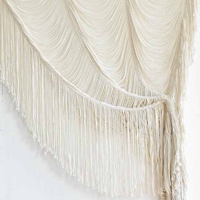 2 Panels Macrame Curtains 59" W x 75" H Boho Doorway Curtains Window Curtains Wall Hanging Handmade Fiber Yarn Art Woven Headboard Decor for Bedroom Living Room