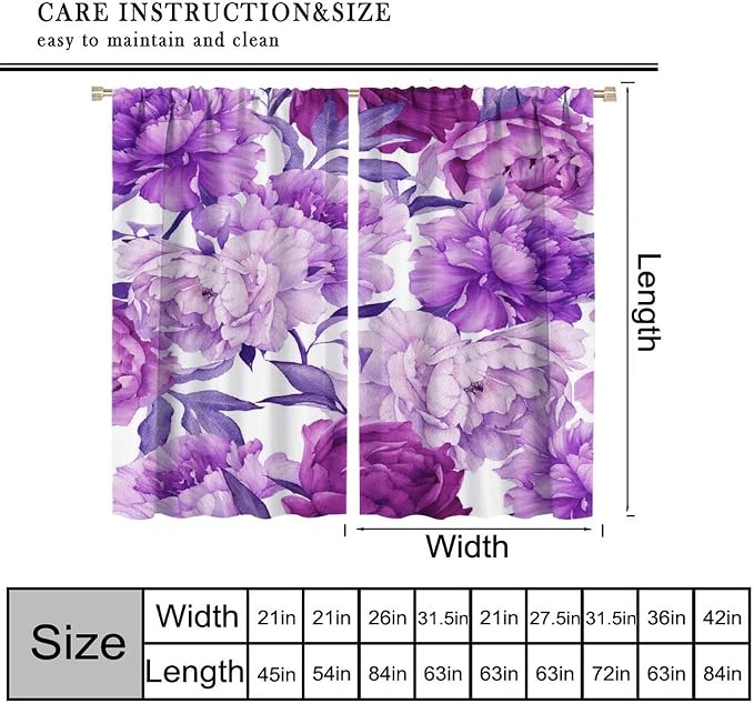 Floral Blackout Window Curtain Purple Blooming Flowers Style Print for Home Kitchen Restaurant Decoration Window Drapes 2Panel 63" W X 72" L