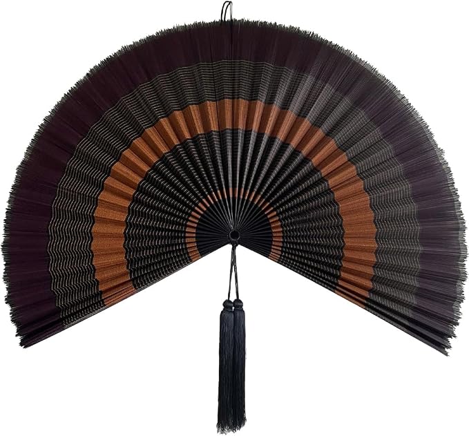 ChumDecor Fan Wall Decor,Japanese Wall Fan Decor,Large Bamboo Fan Wall Art for Boho Hanging Headboard,Decorative Folding Fan for Over Bed Decorations,Large Wall Dcor (Ebony, 48inch)