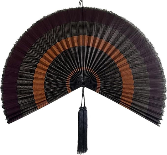 ChumDecor Fan Wall Decor,Japanese Wall Fan Decor,Large Bamboo Fan Wall Art for Boho Hanging Headboard,Decorative Folding Fan for Over Bed Decorations,Large Wall Dcor (Ebony, 48inch)