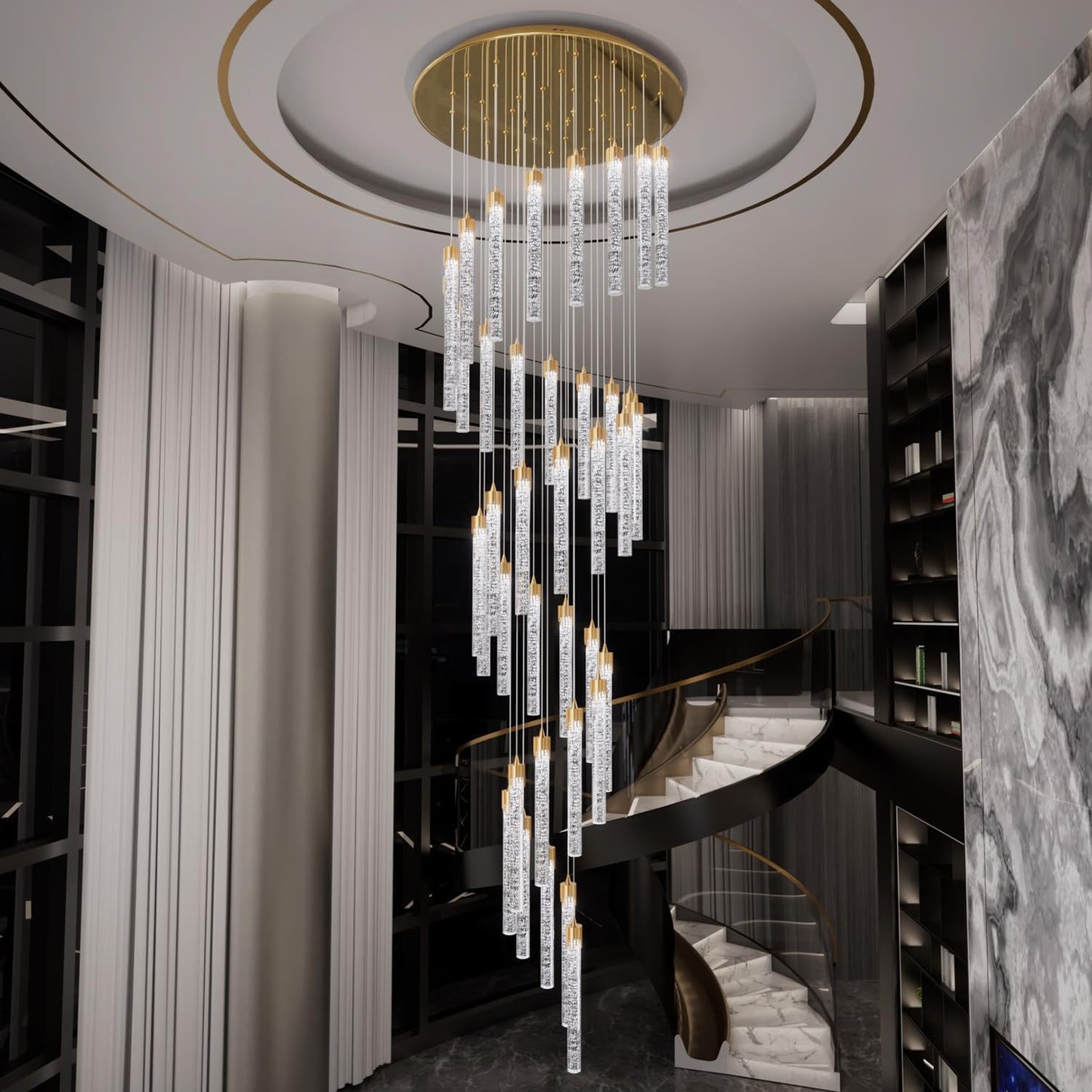 Chandeliers for Living Room 38-Lights Modern Crystal Light Extra Large Chandelier Light Fixture Entryway Foyer High Ceiling Chandeliers Lighting with Sloping Ceiling (Gold Chandelier)
