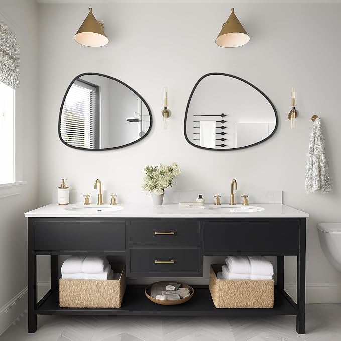 WallBeyond Asymmetrical Mirror, Irregular Wall Mirror, Wall Mirrors Decorative for Bedroom Living Room entryway Hall, Wall Mirror for mid Century Modern Decor 25" H x 20" W, Black