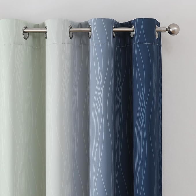 Estelar Textiler Sage Green and Navy Blue Ombre Blackout Curtains 45 Inch Length, Full Room Darkening Gradient Drapes for Bedroom, Thermal Insulated Grommet Curtains for Short Window, 52Wx45L,2 Panels