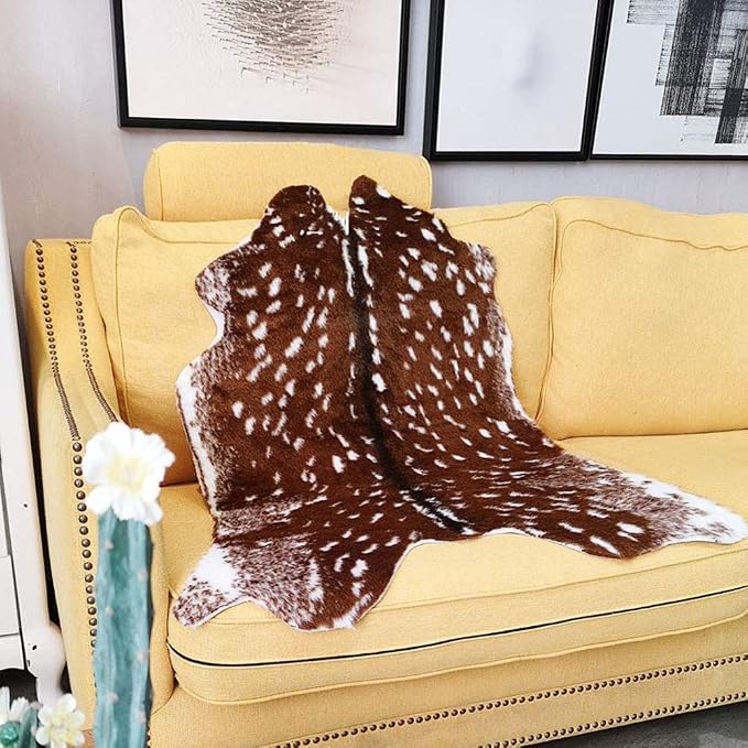 Faux Cowhide Area Rug, Sika Deer Printed Hide Rug Animal Print Rug Faux Fur Area Rugs Carpet for Home Office Livingroom Bedroom