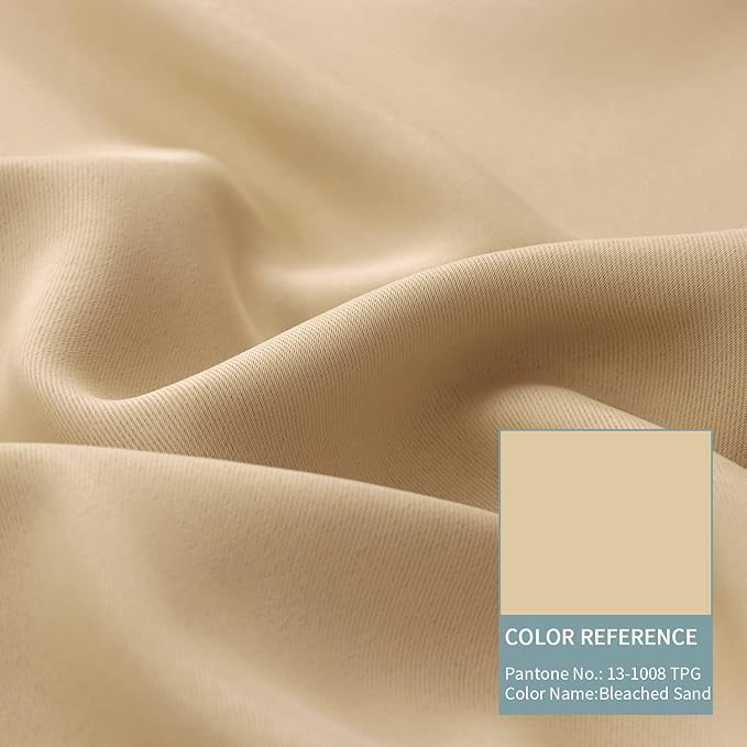 BGment Thermal Insulated 100% Blackout Curtains for Bedroom with Black Liner, Double Layer Full Room Darkening Noise Reducing Grommet Curtain (55 x 69 Inch, Beige, 2 Panels)