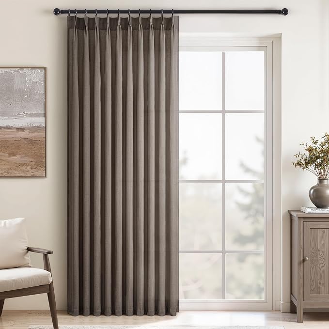 Topfinel 102 Inch Curtains 1 Panels Set,One Packs Pinch Pleat Back Tab Linen Window Semi Sheer Privacy Thick Decorative Curtain Drapes for Living Room Bedroom,60x102 in Long,Burlywood