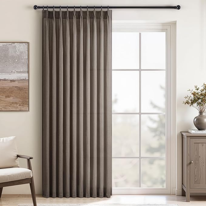 Topfinel 84 Inches Long Pinch Pleated Semi Sheer Curtains,Dark Flax Blended Light Filtering Window Curtains 84 Length for Living Room Bedroom Pinch Pleat Drapes with Hooks 1 Panels 60" Wx84 L