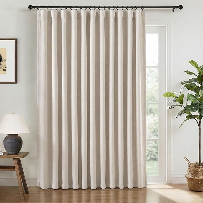 INOVADAY 100% Blackout Curtains for Bedroom, Black Out Curtains 108 Inch Long, Clip Rings Linen Blackout Drapes, Thermal Insulated Room Darkening for Living Room, 1 Panel - Beige,W102xL108