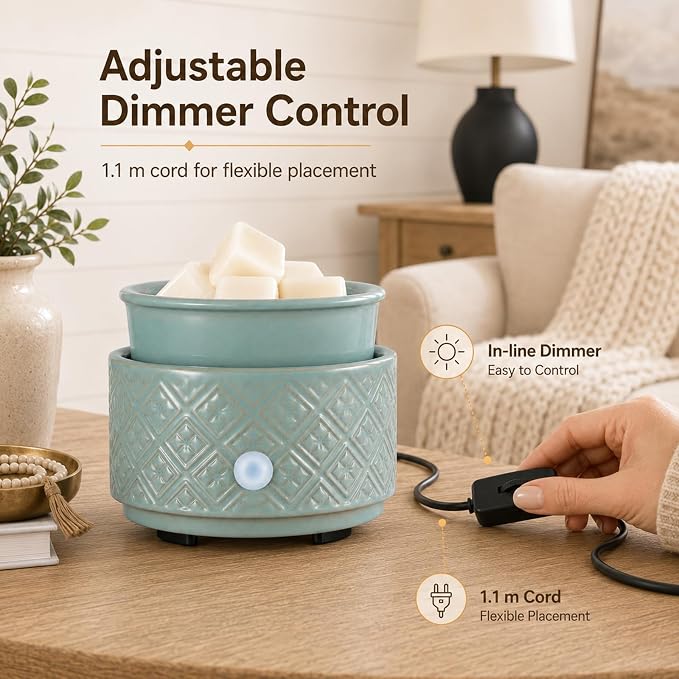 Wax Melt Warmer for Scented Wax,3-in-1Ceramic Wax Warmer Fragrances Candle Oils, Home Fragrance Burner,Electric Candle Warmer Perfect Christmas Gifts for Mom Women(Gree)