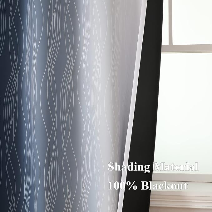 Estelar Textiler Navy Blue and Greyish White Blackout Curtains 54 Inch Length, Light Blocking Gradient Grommet Drapes for Bedroom, Thermal Insulated Ombre Curtains for Bathroom,42Wx54L,2 Panels