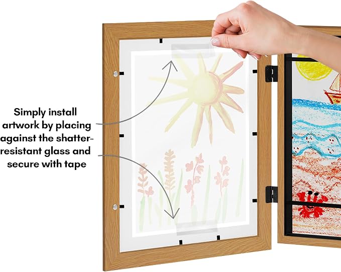 Americanflat Kids Artwork Frame Changeable (Dark Oak) - Magnetic Door Holds 100 Art Pieces - 8.5x11 Letter Size Display with Mat or 10x12.5 Without Mat - My Mini Masterpiece