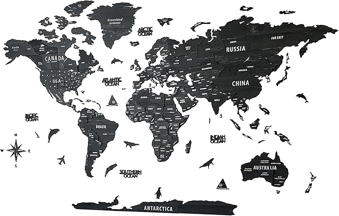 Colorfull Worlds, Multilayer 3D Wooden World Map, Travel Map States and Capitals, Wall Decor For New House, Gift For Travelers, Office Decor, Birthday Present,Living Room Decoration (XL, Tuana)