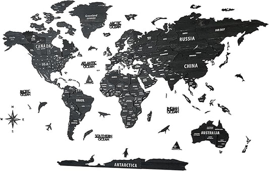 Colorfull Worlds, Multilayer 3D Wooden World Map, Travel Map States and Capitals, Wall Decor For New House, Gift For Travelers, Office Decor, Birthday Present, Living Room Decoration (2XL, Tuana)