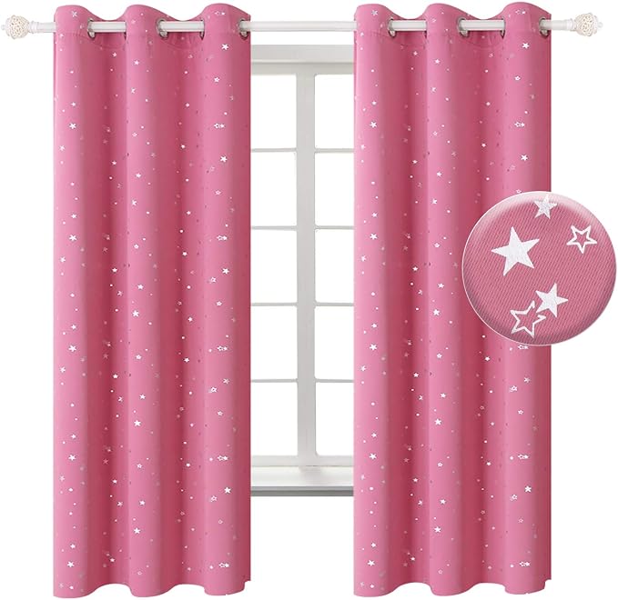 BGment Pink Star Room Darkening Curtains for Kid's Bedroom - Grommet Thermal Insulated Blackout Printed Curtains for Girl Room, Set of 2 Panels, 38 x 45 Inch