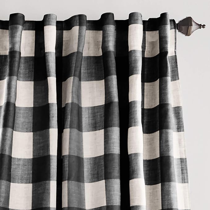 Grainger Rod Pocket Back Tab Window Curtain Panel, Black - 52" W x 63" L